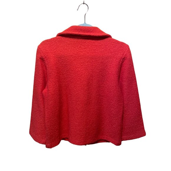 Evan-Picone Petite Red Wool Button-Down Jacket With Collar - Picture 3 of 5